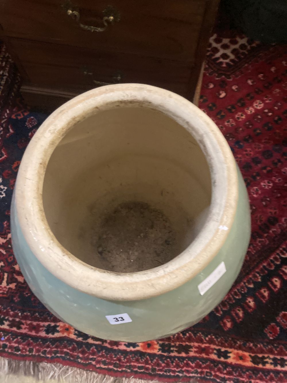 A Victorian green glazed garden planter, height 55cm